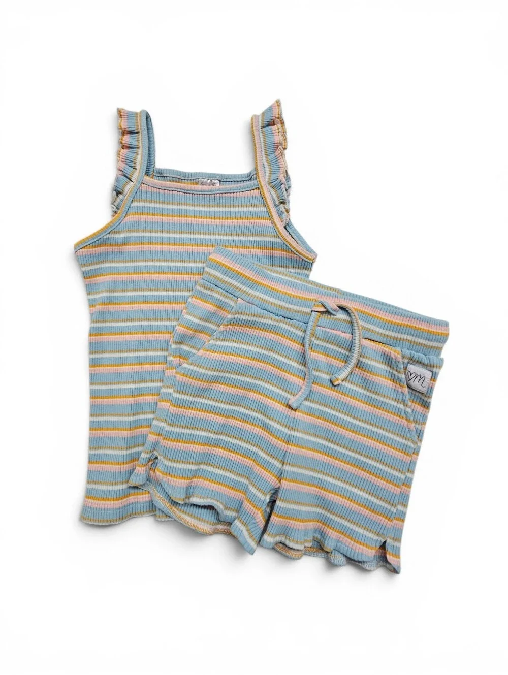 Love, Millie Clothing Co. Striped Tank & Short Set In Aqua, Peach, White Size 10